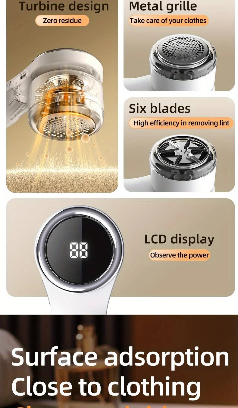 Electric Lint Remover Fabric Shaver LCD Display USB Rechargeable Portable Clothes Fuzz Remover Hair Balls Trimmer for Home
