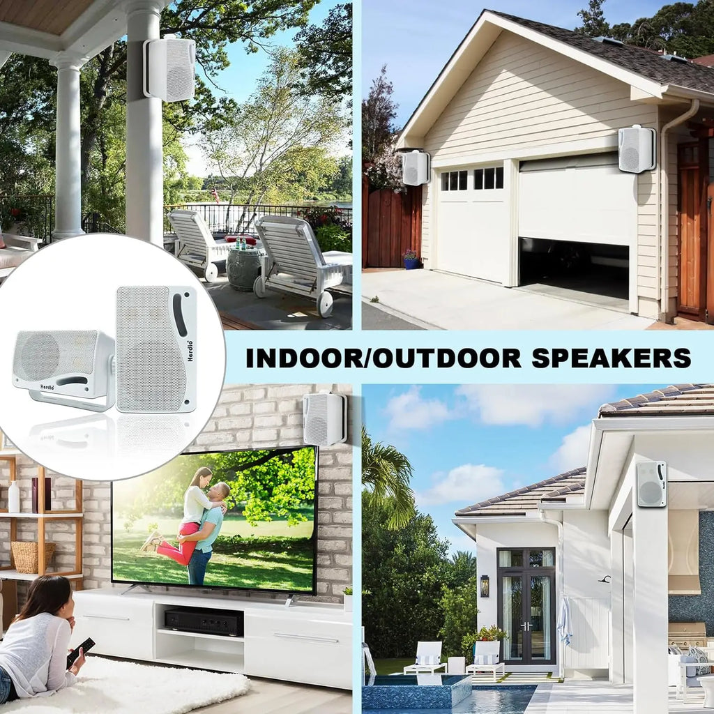 Herdio 3.5'' 2PCS Passive Outdoor Speakers Wired Waterproof 200W 3 Way Premium Mountable Wall Mount Speakers With Superior Sound
