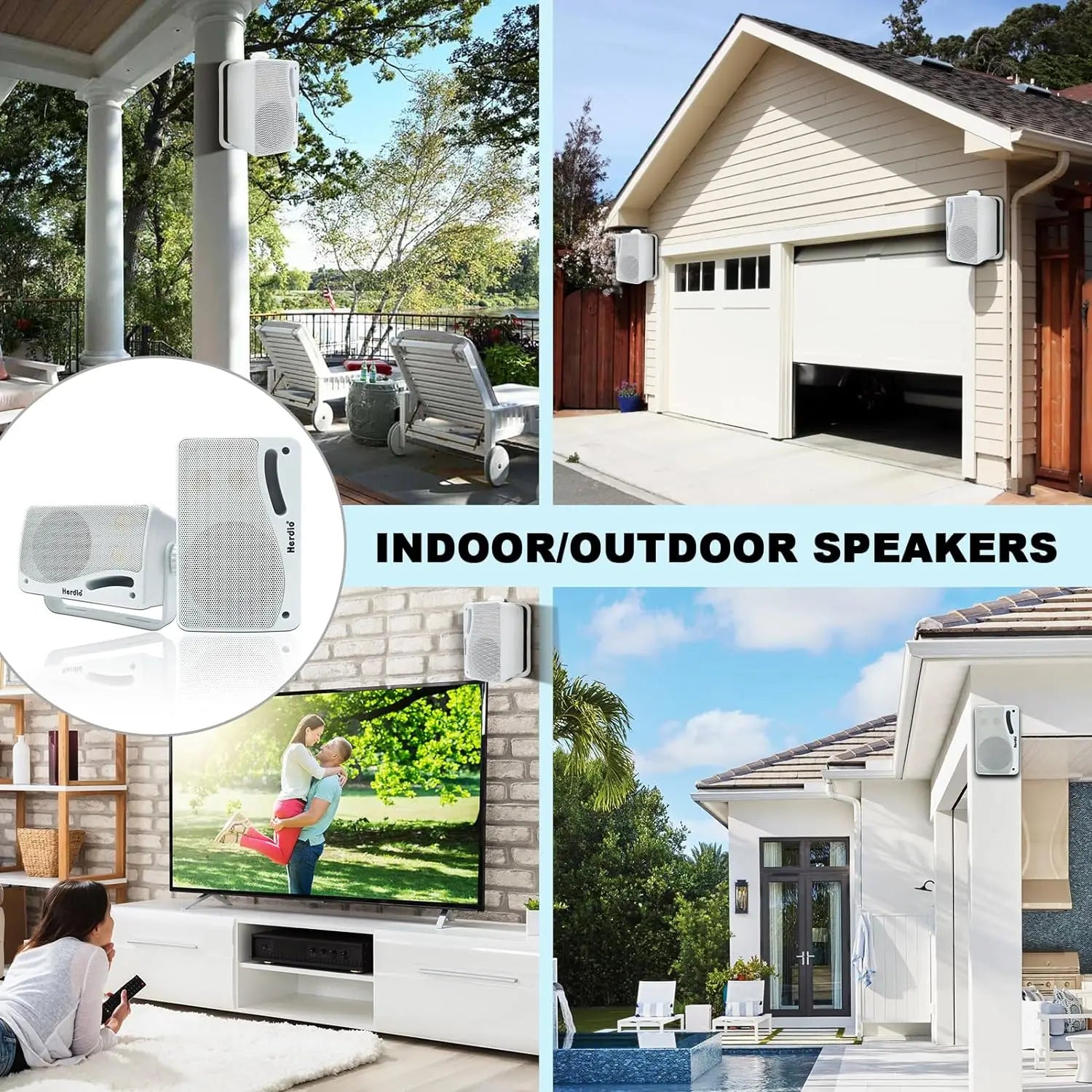 Herdio 3.5'' 2PCS Passive Outdoor Speakers Wired Waterproof 200W 3 Way Premium Mountable Wall Mount Speakers With Superior Sound