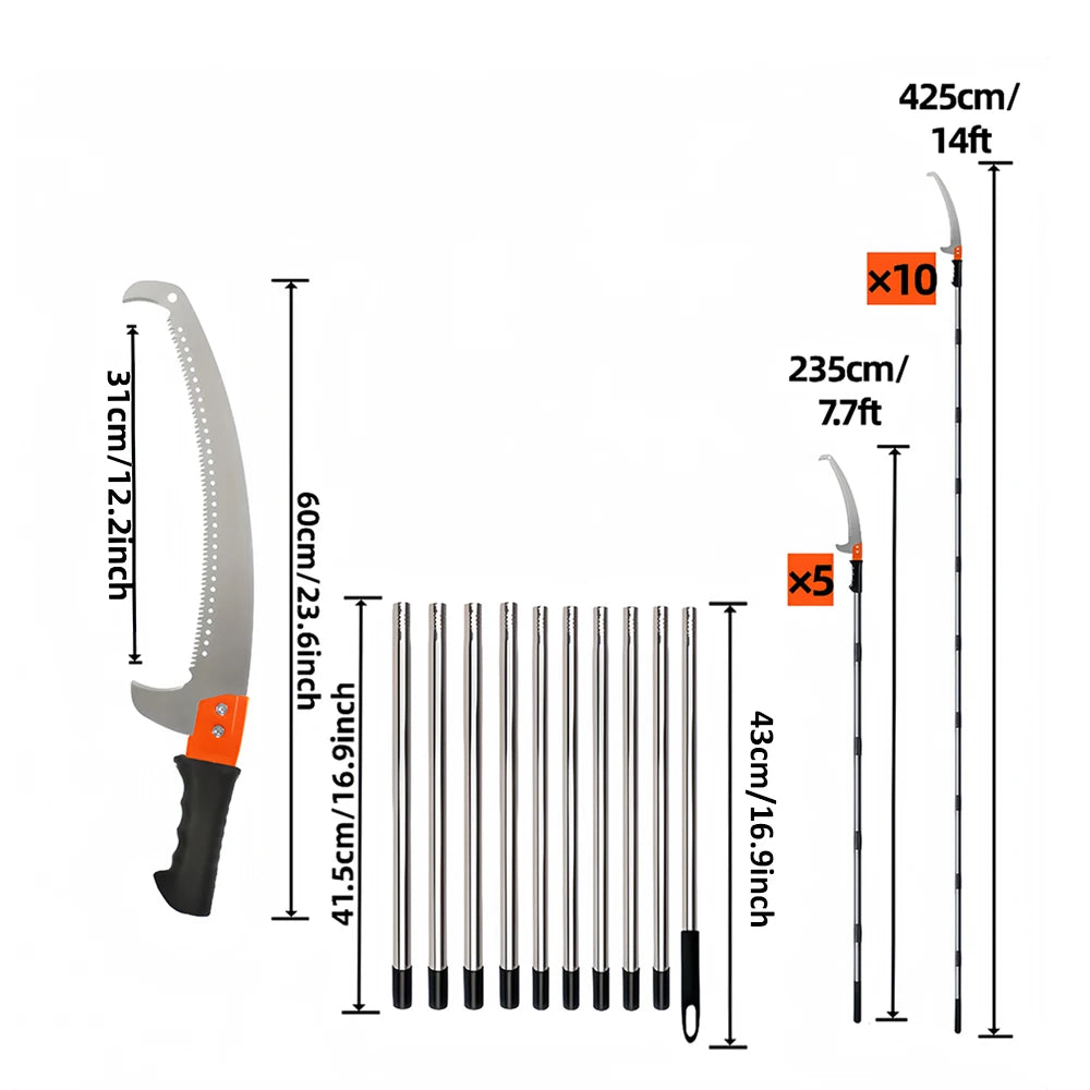 Extended double-hook aerial saw, multi-functional garden pruning saw, telescopic fruit tree pruning saw, garden pruning tool