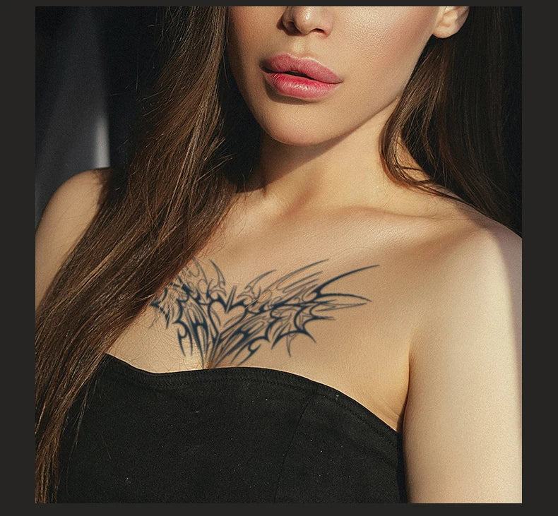 1pc Charming Tattoo Stickers Waterproof Lasting One To Two Weeks For Girls Belly Chest Back Waist Non-Reflective Thorn Cyan
