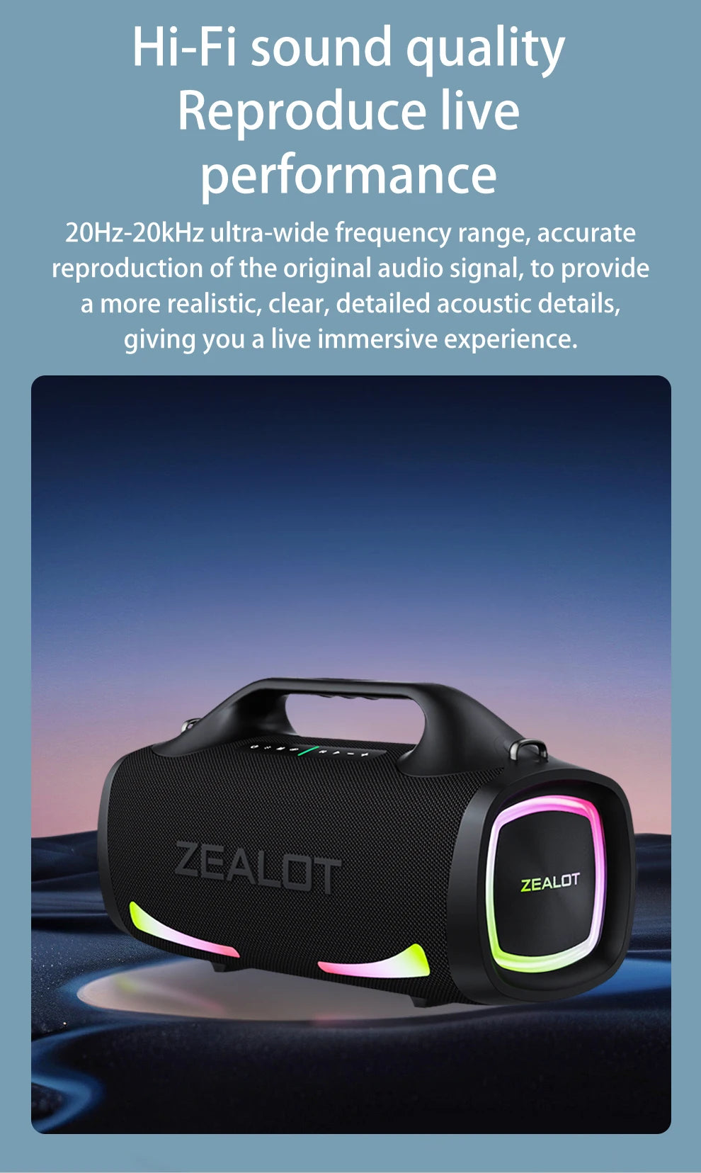 ZEALOT S79 Bluetooth Speaker 100W Portable Subwoofer HiFi Dual Pair Fast Charge 24000mAh Battery