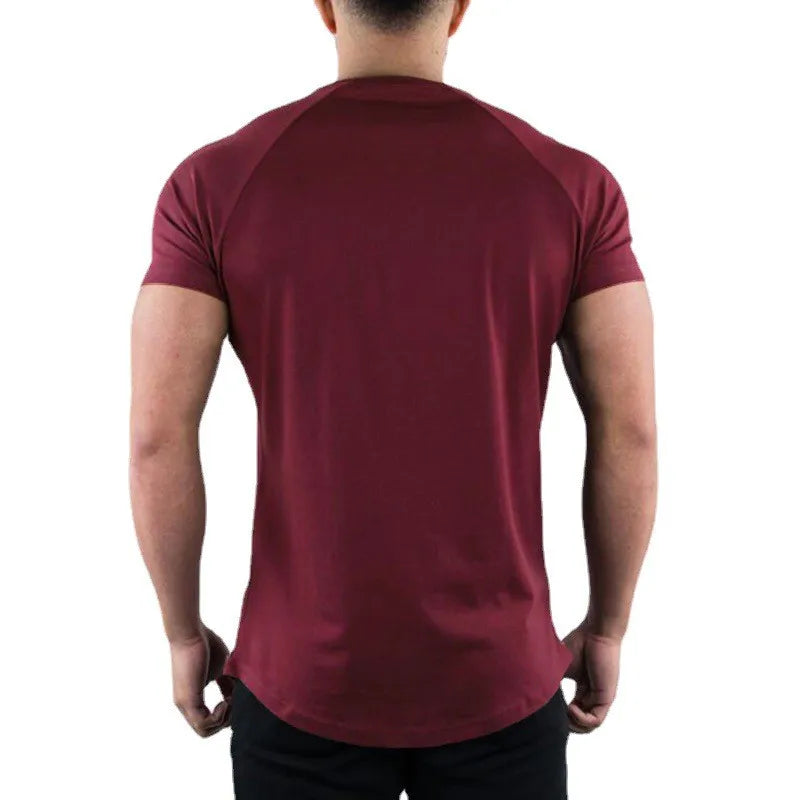 Men Summer Fitness Plain Gym T-shirt Clothing O-Neck Short Sleeve T shirt Cotton Slim Fit Tshirt Bodybuilding Workout Tees Tops