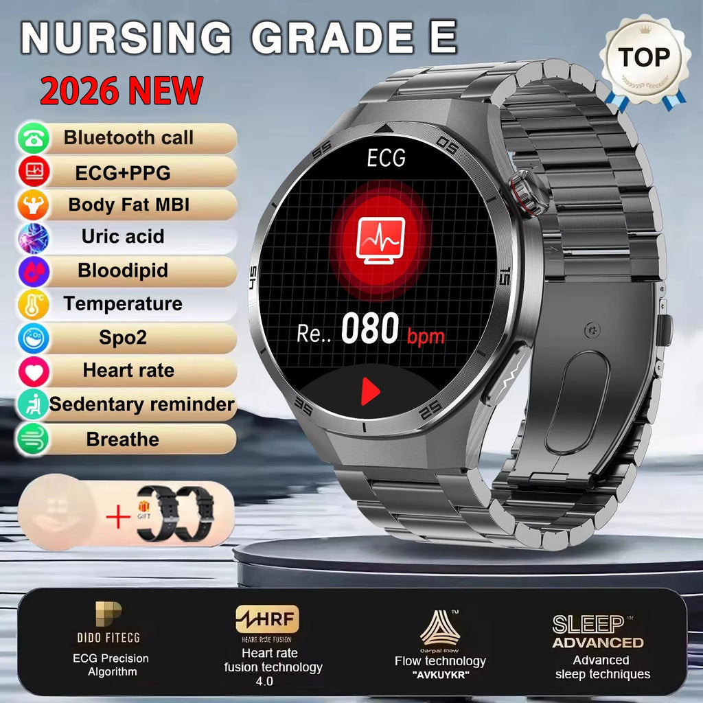 2026 New Nursing Grade ECG+PPG Smart Watch Health Analysis Blood pressure Lipids Uric acid Wireless HD Call Smartwatch Men Women