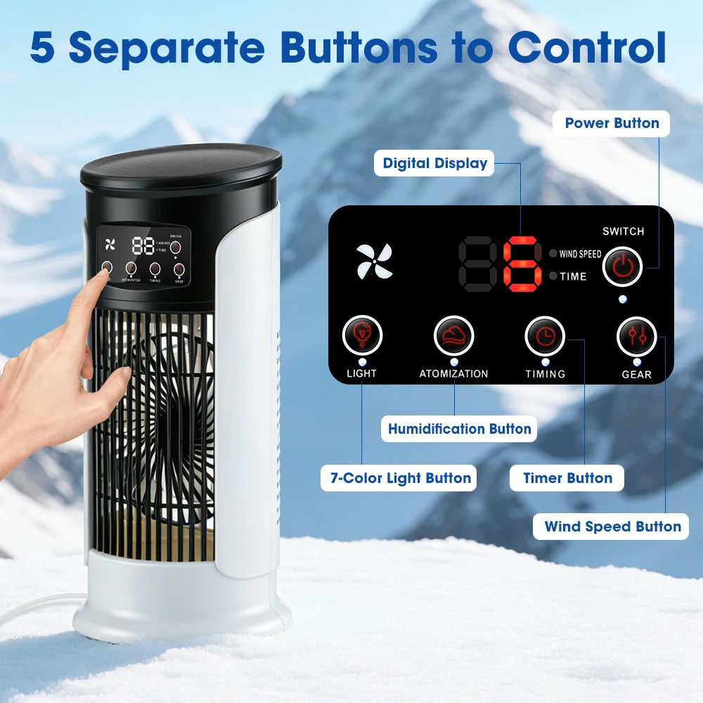 Desktop Air Conditioning Fan 300ML Water/Ice Cooling Fan 6 Speeds Small Air Conditioner Humidifier Cooler Fan With Ambient Light