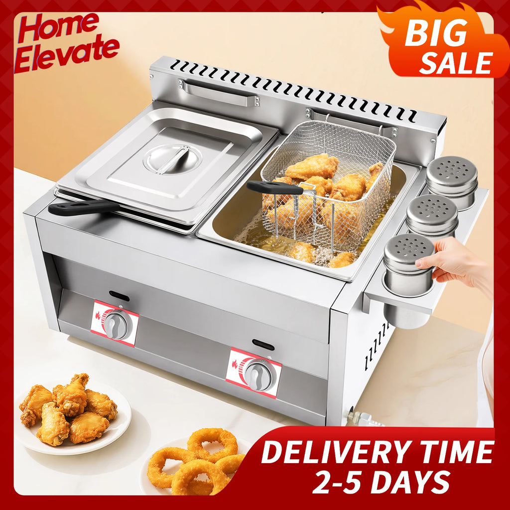 Dual Tank Commercial Gas Deep Fryer Stainless Steel 2x6L Capacity 50-380°C Temperature Control Restaurant Fast Food Snack Shop