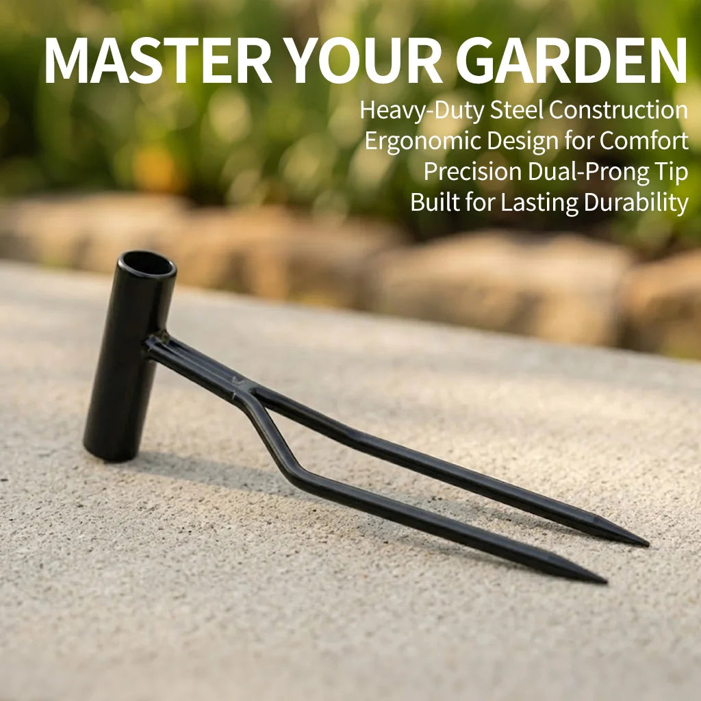 Handheld Dual-Prong Gardening Fork Carbon Steel Weeder Tool for Home Gardening & Soil Loosening Main image