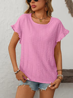Solid Casual Loose Blouses For Women Fashion 2025 Summer Women's Hollow Short Sleeve Shirts And Blouses Elegant Female Blue Tops