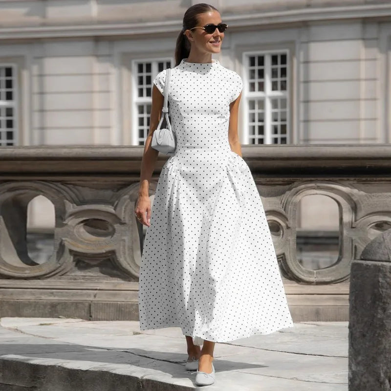 Talenza White Polka Dot Long Dress Summer Sexy High-Waisted Vintage Print Sleeveless Dress Casual Party Vacation New Women Dress Secondary image