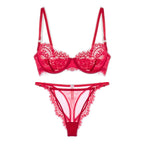 Sexy thin lace lingerie briefs sets women large size bras with steel ring see-through underwear set bra set