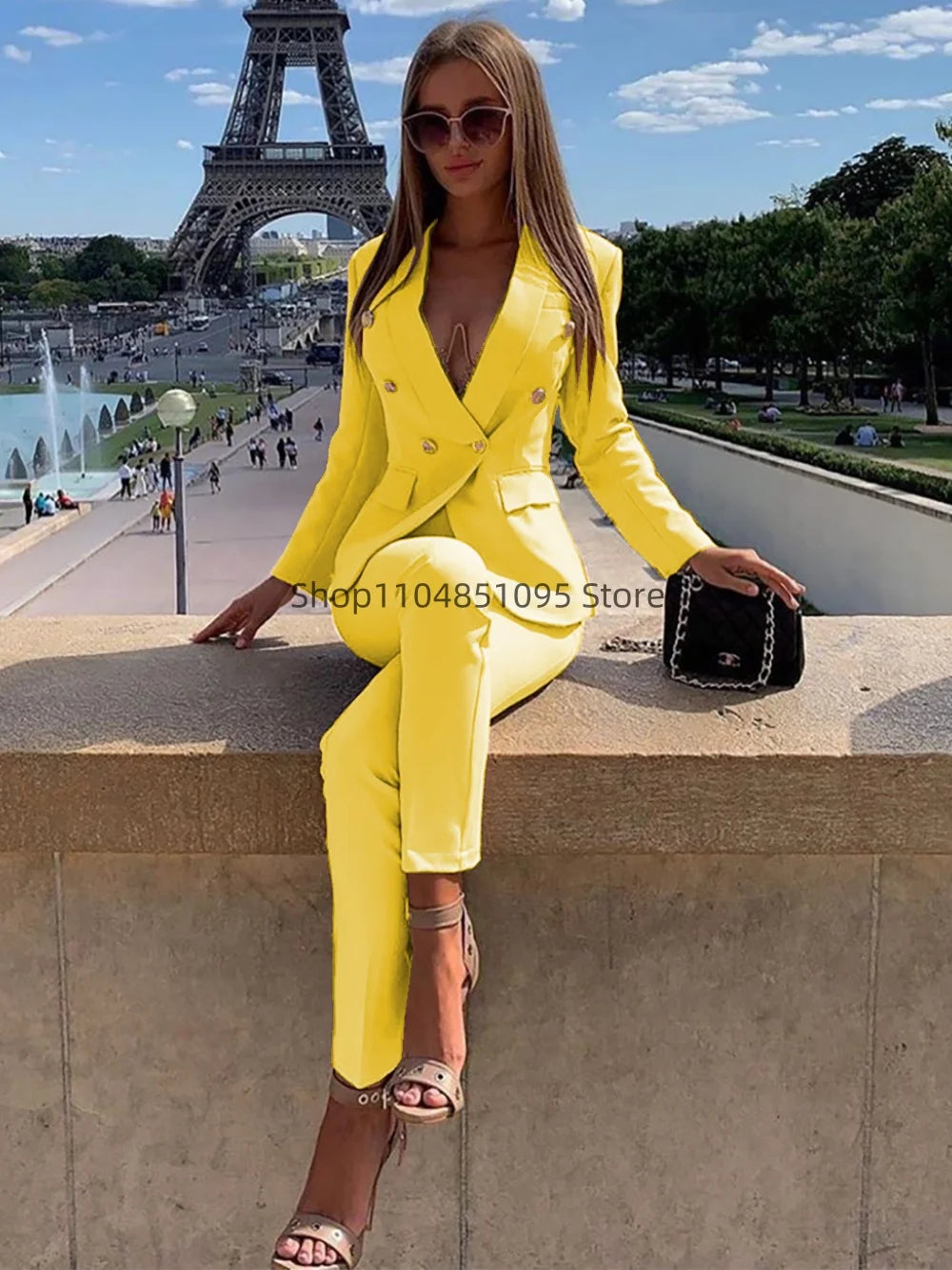 New Elegant Pant Suits Women's Western-Style Beige 2PCS Set Smooths Your Silhouette Through Commuting Casual Women Suits Set