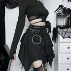 Summer Fashion Short Skirts New Sexy Women Gothic Punk Irregular Skirts Solid Color Drawstring Tie-Up Ruched Ruffles Mini Skirt