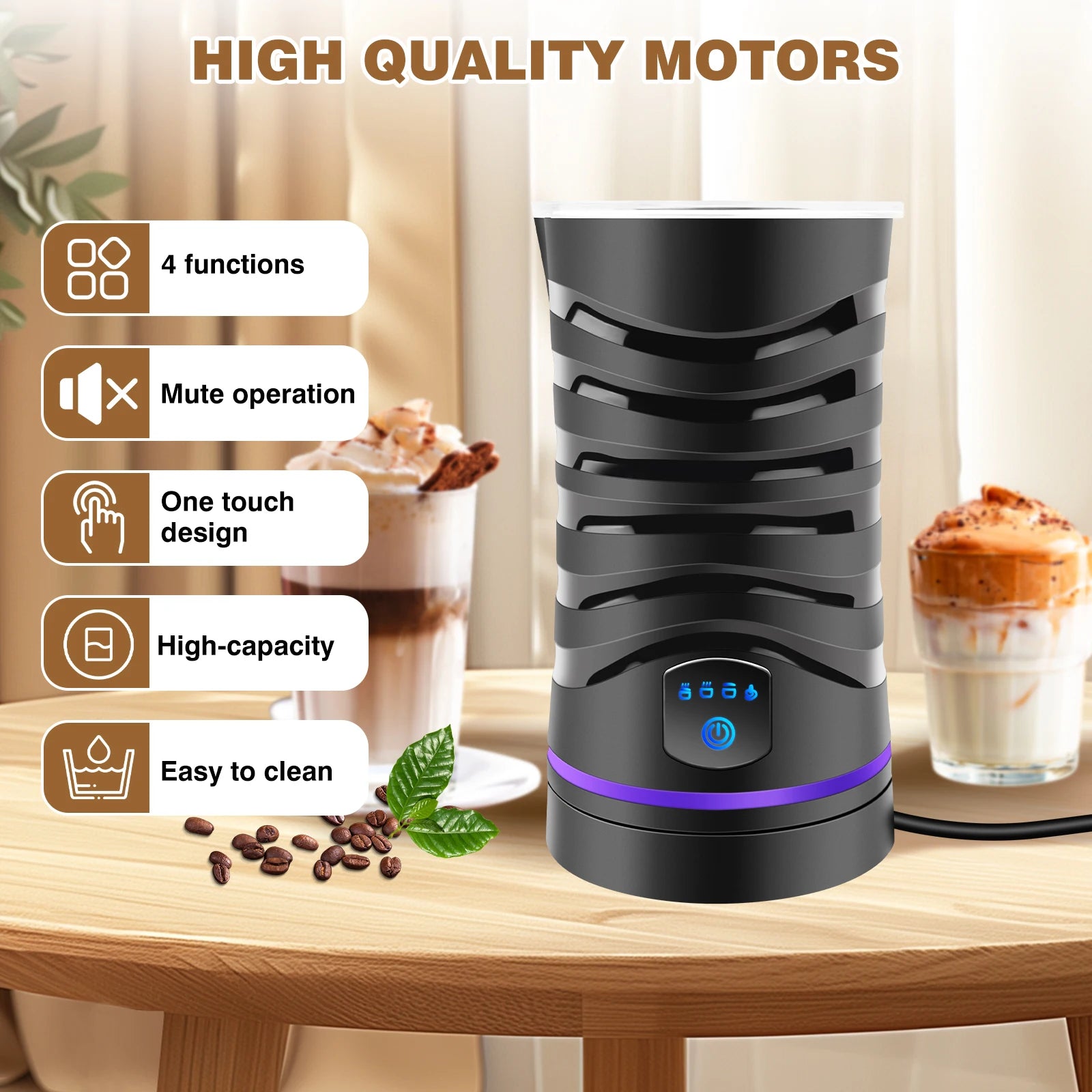 Milk Frother Electric 4 in 1 - Automatic Milk Frothers 600ml Large Capacity Milk Steamer Silent Operation Milk Heater and Warmer