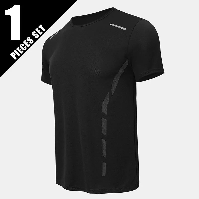 4/1 Pcs Men's Summer Multicolor Quick-drying Sports Short Sleeve Loose Breathable Fitness Running Badminton T Reflective Strip