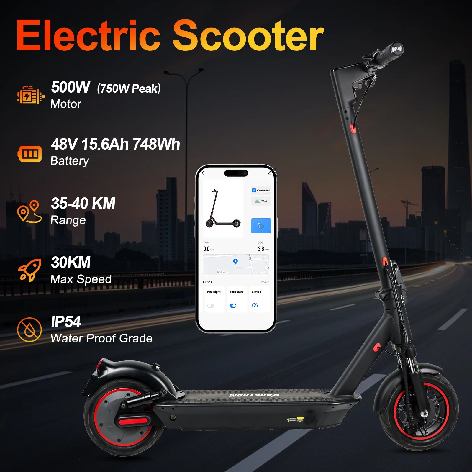 Electric Scooter For Adults Max Speed 35Km/h Electric Scooter 500W (Peak 750W ) Adult Scooter Electric Kick Scooter