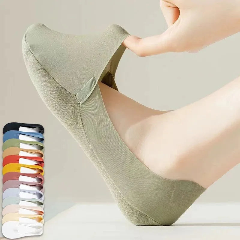 5Pairs Women Socks Breathable Invisible Silicone Non-slip Solid Color Boat Sock Comfortable High Quality No-Show Sox Ultra-thin Main image