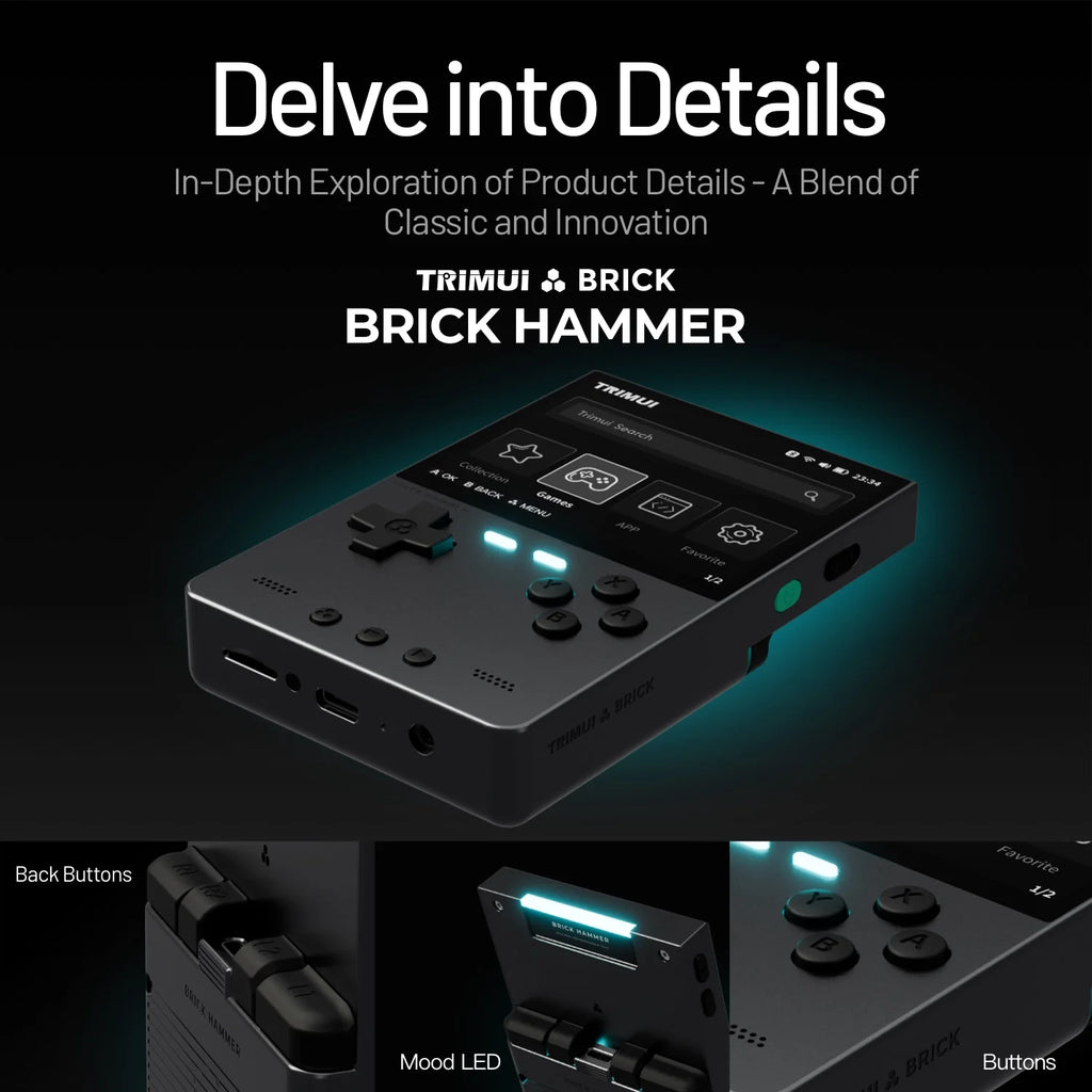 NEW TRIMUI BRICK Hammer Handheld Game Console 3.2'' IPS Screen Linux System Metal Body Key LED Lighting Free Key cap Gifts