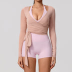 New Summer Women's Yoga Long Sleeve One Piece Strap Yoga Clothing Female Training Premium Ballet Wrap TopsWoman Gym Sports Top