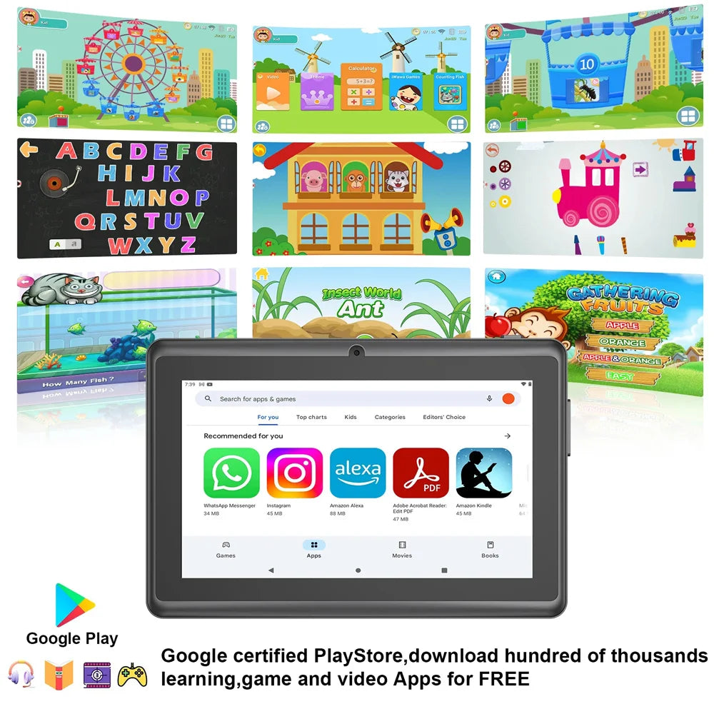 BDF-Q8 New 7 Inch Tablets Android 13, 4GB RAM 64GB ROM, 1TB Expand, WiFi, 4000mAh Battery,Dual Camera, Google Learning Tablet PC