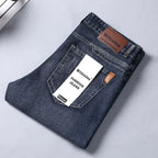 2024  Straight Regular Blue Stretch Denim Trousers Spring Autumn Men Classic Jeans Business Fashion Men's Smart Jeans