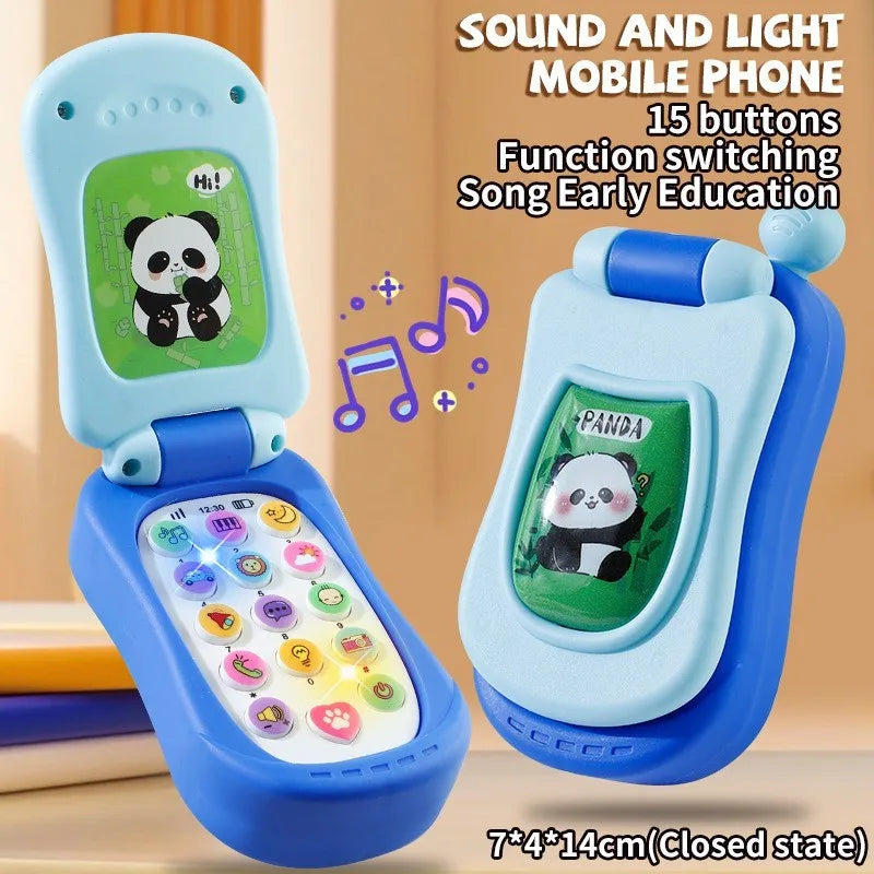 Puzzle early education music mobile phone cartoon simulation flip phone baby toy 61 children's gift English