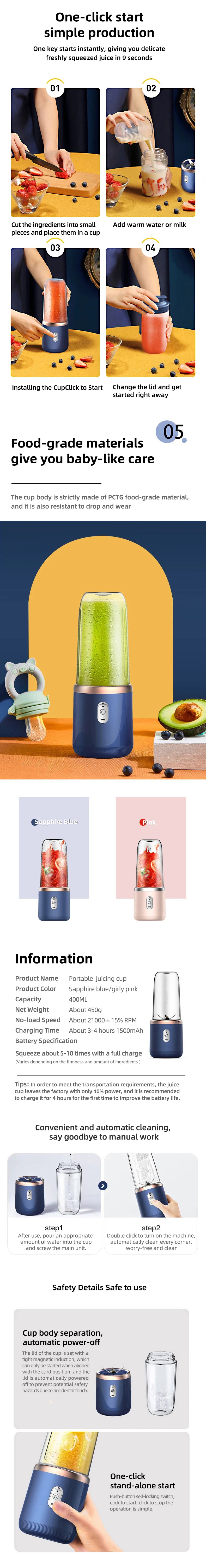 HOMEFISH Double Cup Multifunction Usb Fruit Mixers Juicers Portable Electric Juicer Blender Fruit Juicer Cup Food Milkshake