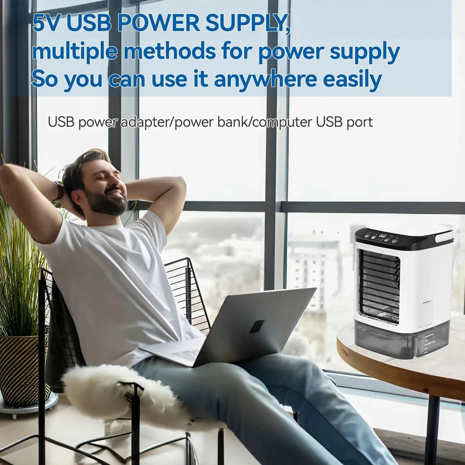 Portable Air Conditioner 3 Speed Mini AC Unit With Dual Mist Ice Box 900ML Water Tank Humidifier For Bedroom Office