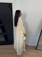 Maxi Dress Women's Dresses Batwing Sleeve Beige Ruffle Tie Neck Pleated Oversized Woman Clothes Casual Wear Summer Outfit