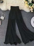 Summer solid color chiffon wide leg pants for women, high waisted, elastic waistband, flowing and slimming, casual pants