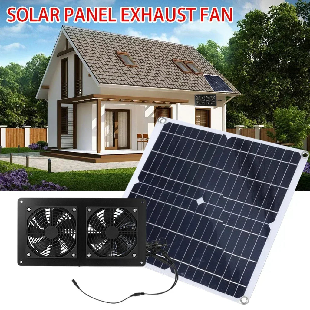 High Efficiency Outdoor Solar Panel Dual Exhaust Fan for Dog Warehouse RV Greenhouse Fan Air Pump Cooling Temperature