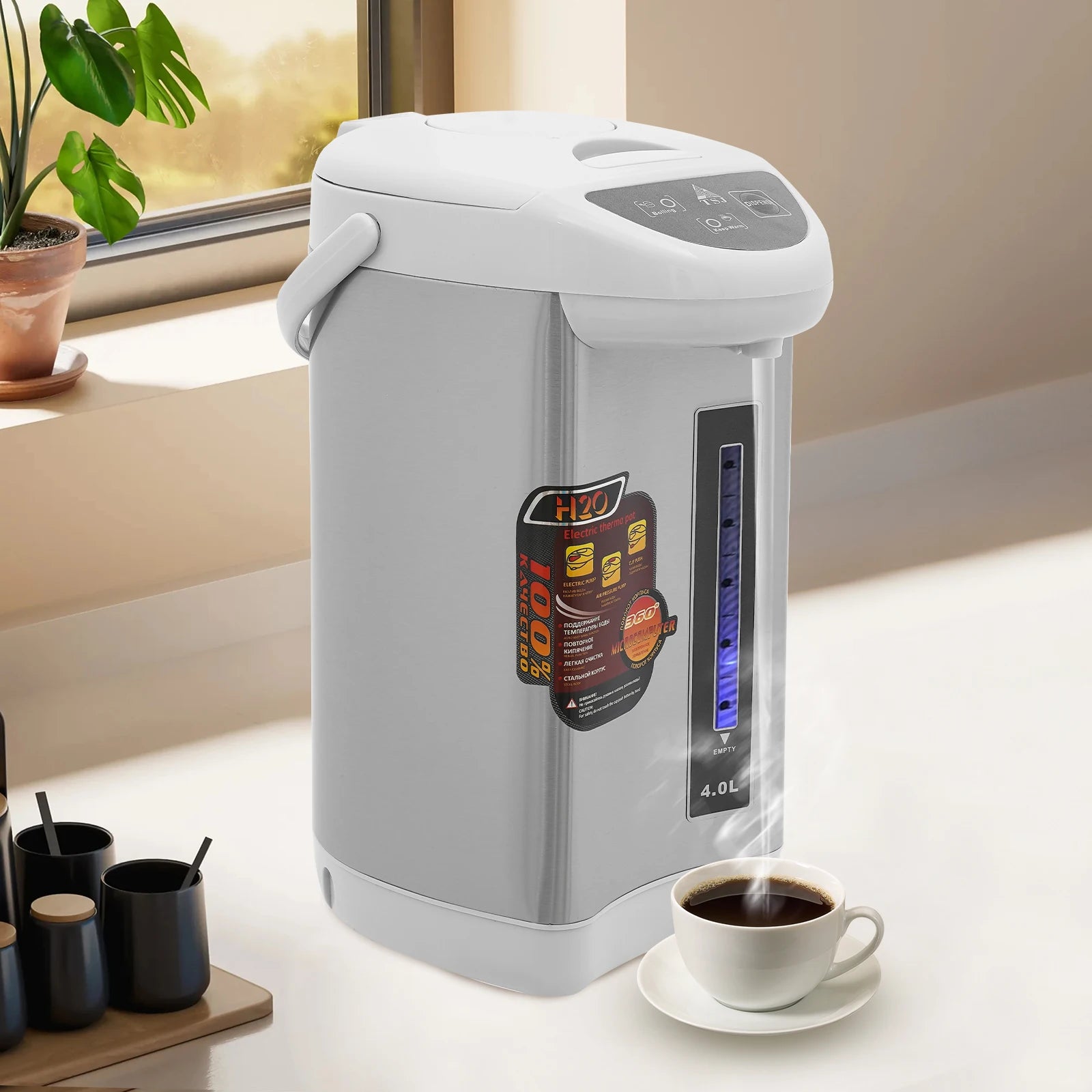 4L Electric Water Boiler & Warmer, 750W Stainless Steel Hot Water Dispenser with 3 Dispensing Modes, 90°C Keep-Warm