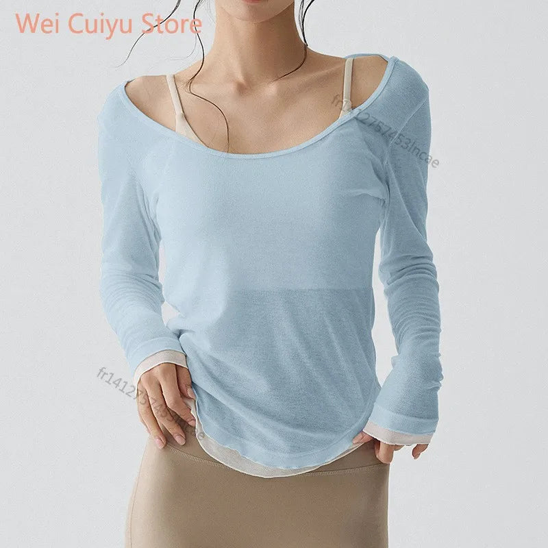 Women's Long Sleeve Sports Shirt Yoga Wear Fitness T-Shirt Quick-dry Running T-shirt Workout Top Female Gym Shirt Clothing