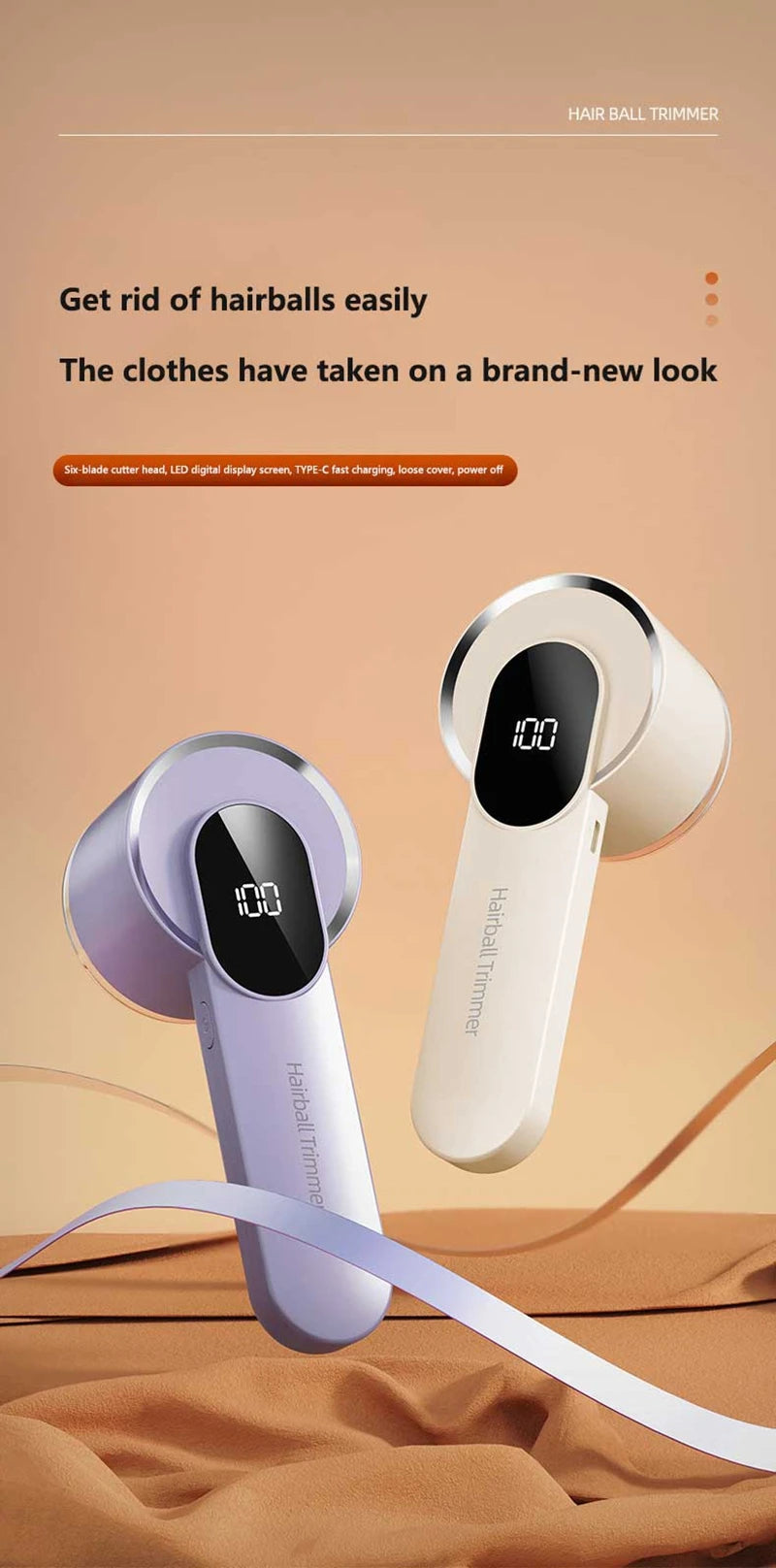 Lenovo Lint Remover Clothing Hairball Trimmer Clothes Sweater Fabric Shaver LED Display 6 Blade Portable Fabric Remove Machine