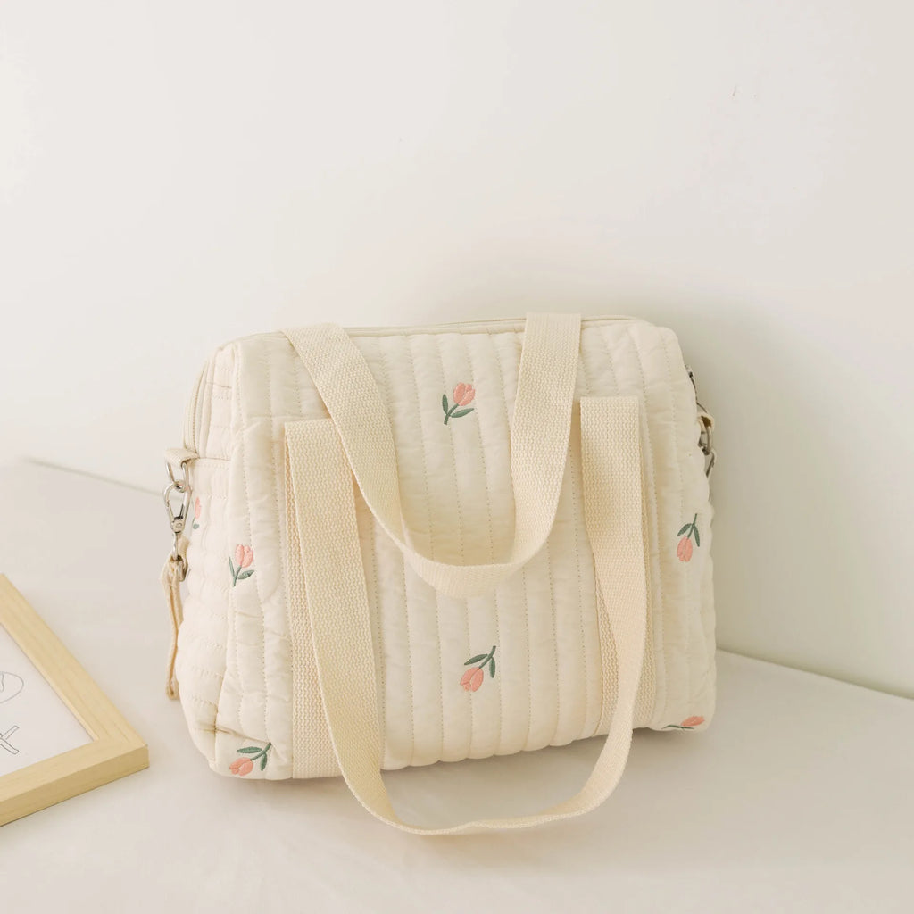 Cute Bear Baby Stroller Nappy Bag Korea Embroidery Cotton Mommy Bag Soft Maternity Shoulder Pack Portable Baby Diaper Organizer