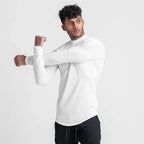Plain Tight Absorb Sweat Elastic Shirts Gym Bodybuilding Fitness Turtleneck T-shirts Mens Long Sleeve Quick Dry Autumn Clothing