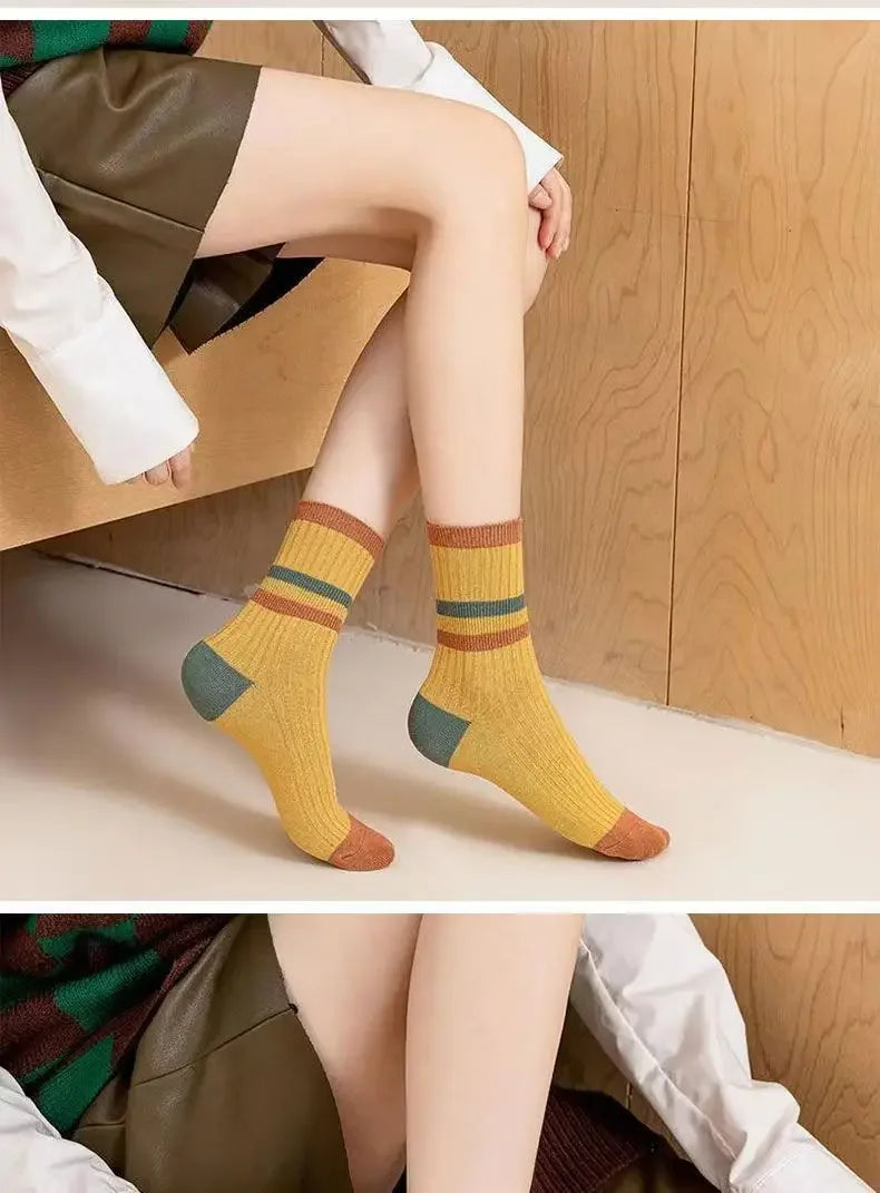 5 Pairs Striped Print Socks for Women Comfy Soft Mid Tube Socks Winter  Harajuku Funny Casual Sock Women's Stockings Hosiery