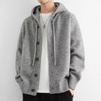New Casual Luxury Hooded Knitted Cardigan For Man Korean Fashion Loose Button-up Sweater Y2K Vintage Streetwear Knitwear Coat