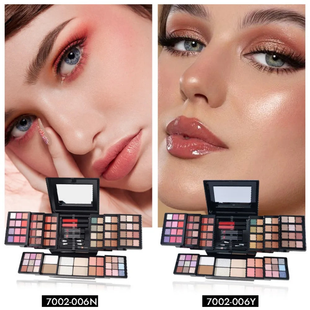 MISS ROSE 104 Color Eye Shadow Powder Puff High Gloss Lipstick Mirror Makeup Durable Easy Makeup Multi-Function Makeup Set