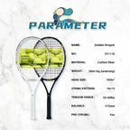 Golden-Dragon Carbon Fiber Tennis Racket For Adults, Ideal for Intermediate Training, Chinese Style Dragon, 50~60lbs, Free Gifts