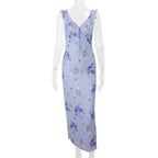 Cryptographic Summer Floral Print Plunge Maxi Dress Outfits Sexy Backless Fairy Sun Dresses Vacation Beachwear Vestido Coquette
