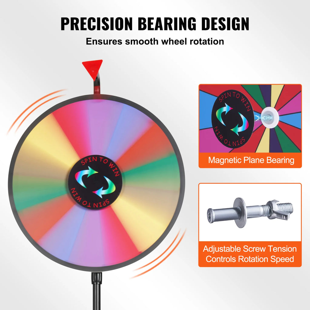 SucceBuy 18 Inch Tabletop Color Prize Wheel w/ Folding Tripod Floor Stand 14 Slots Dry Erase for Win Fortune Spinning Stand Game