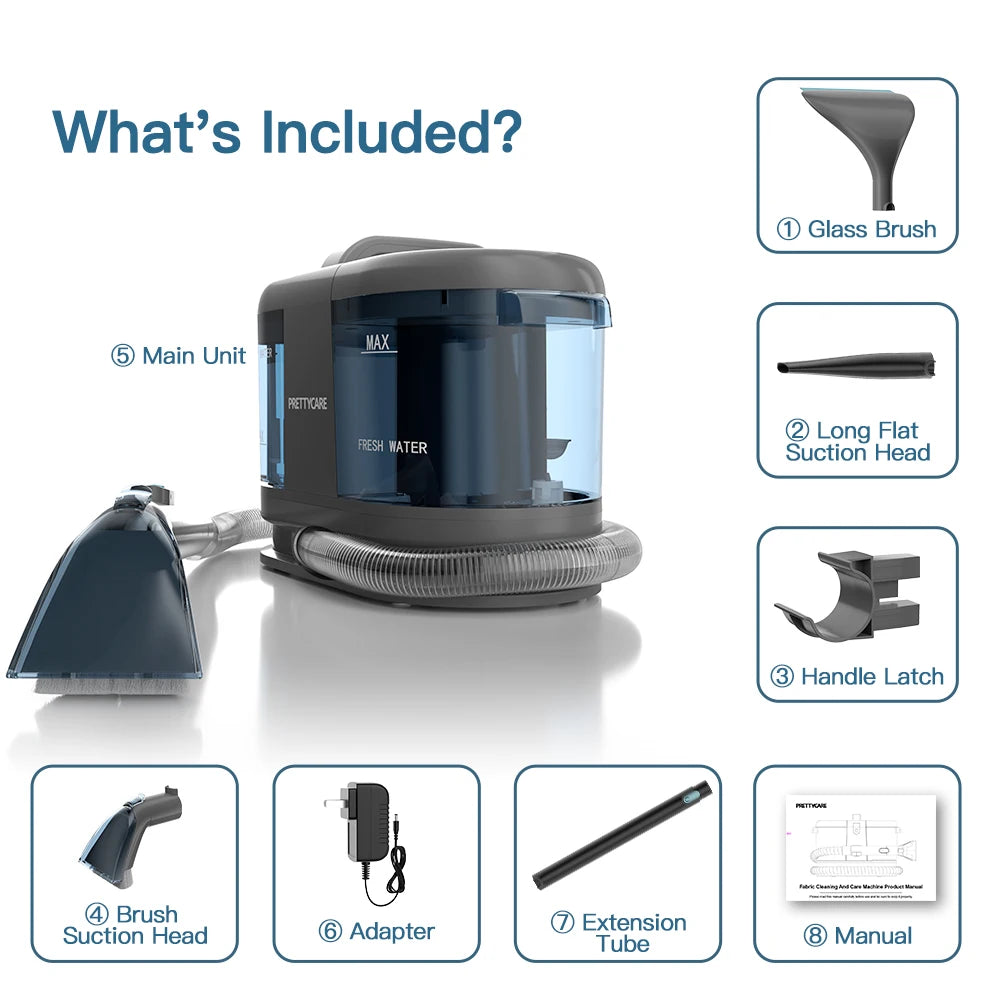 PrettyCare PC808 Cordless Carpet&Spot Vacuum Cleaner 1.4m Hose 30minutes Fabric Vacuum Cleaner with Wet Sprayer For Sofa Car