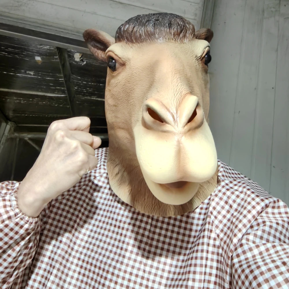 Camel Latex Mask Funny Animal Headgear Christmas Carnival Party Novelty Animal Full Head Mask Halloween Cosplay Head Cover