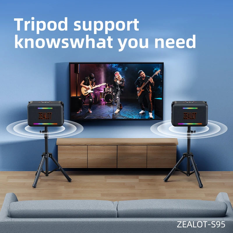 zealot-S95 Portable Bluetooth Speaker Waterproof 120W High Power RGB Colorful Light Wireless Subwoofer 360 Stereo Surround TWS