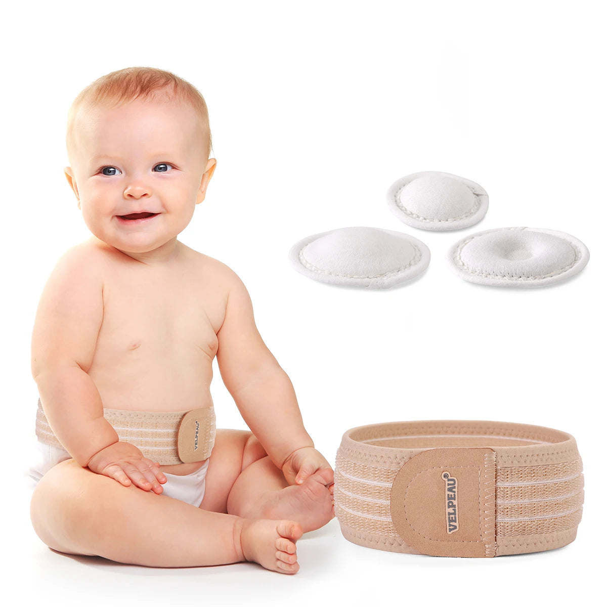 VELPEAU Baby Belly Hernia Belt with 3 Compression Pads, Umbilical Hernia Band Belly Button Abdominal Binder for Infant Newborn