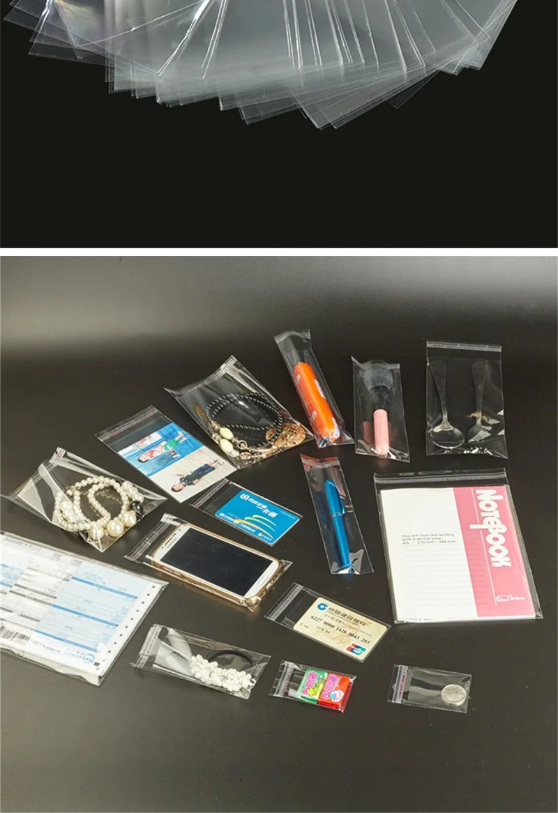 100/200pcs Transparent Self Adhesive Seal Bags OPP Plastic Cellophane Bags Gifts Bag & Pouch Jewelry Packaging Bags