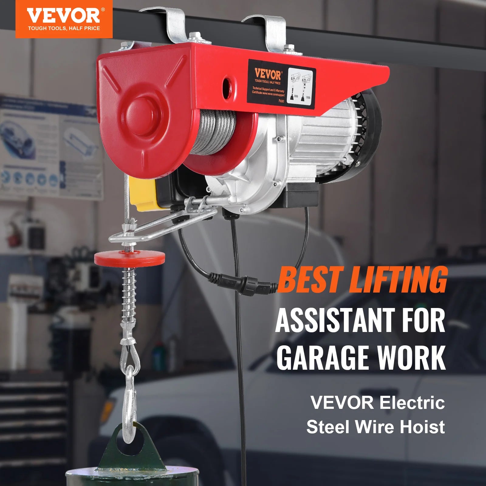 VEVOR 1320/1760/2200 lbs Electric Cable Hoist Winch with Wireless Remote Control & Emergency Stop for Garage Warehouse Lifting Secondary image