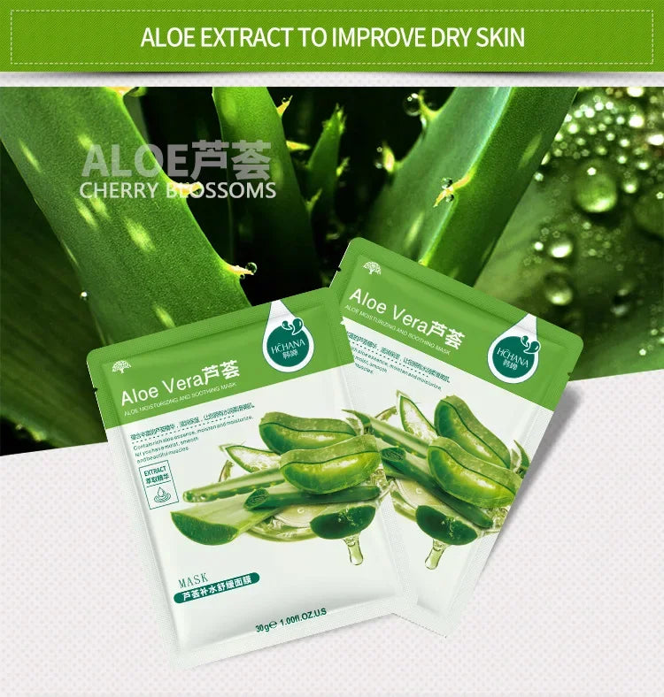20pcs Natural Plant Facial Mask Moisturizing Oil Control Anti-Aging Fruit Aloe Korean Sheet Face Mask Beauty Skin Care Prodcuts