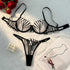 Black Lace Lingerie Set – Sheer Eyelash Mesh Push-Up Bra and Panty with Triangle Cup Design
