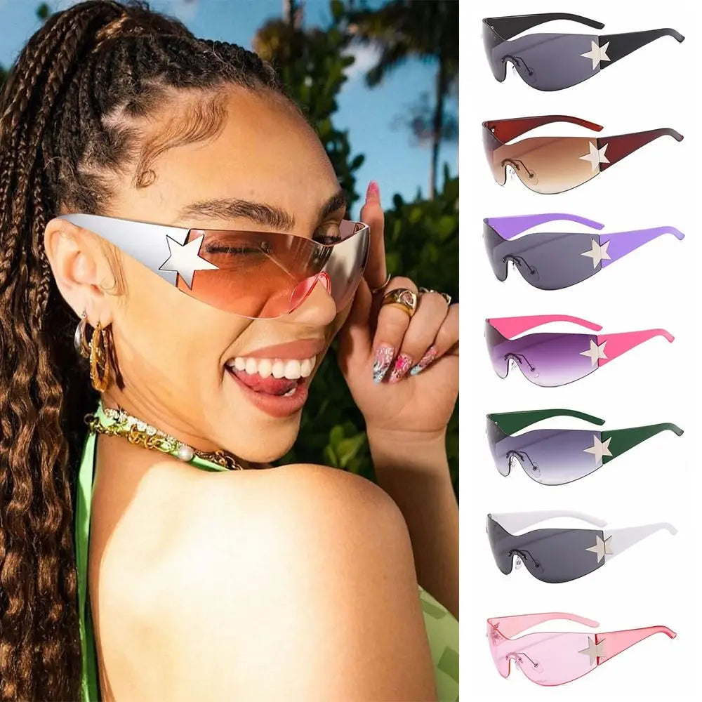 New Y2K Rimless Punk Sunglasses Goggle Women Men Luxury Brand Wrap Around Sun Glasses Five Star Eyewear Sports One Piece Shades Secondary image